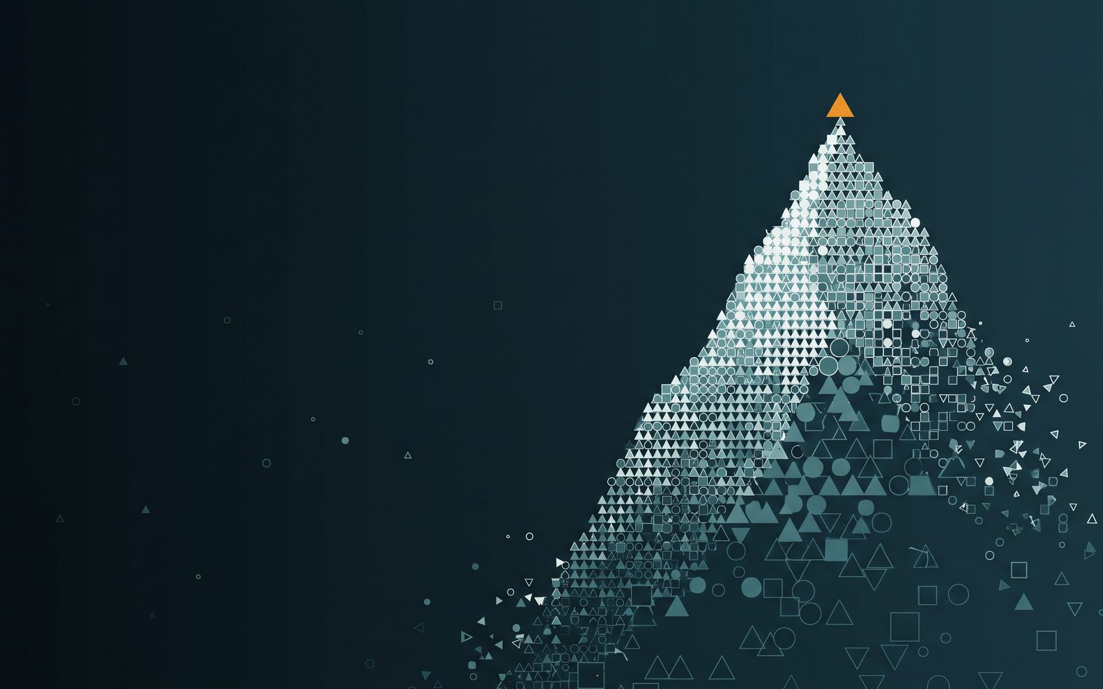 A summit built from small triangles, circles and squares, with one amber triangle at the peak.